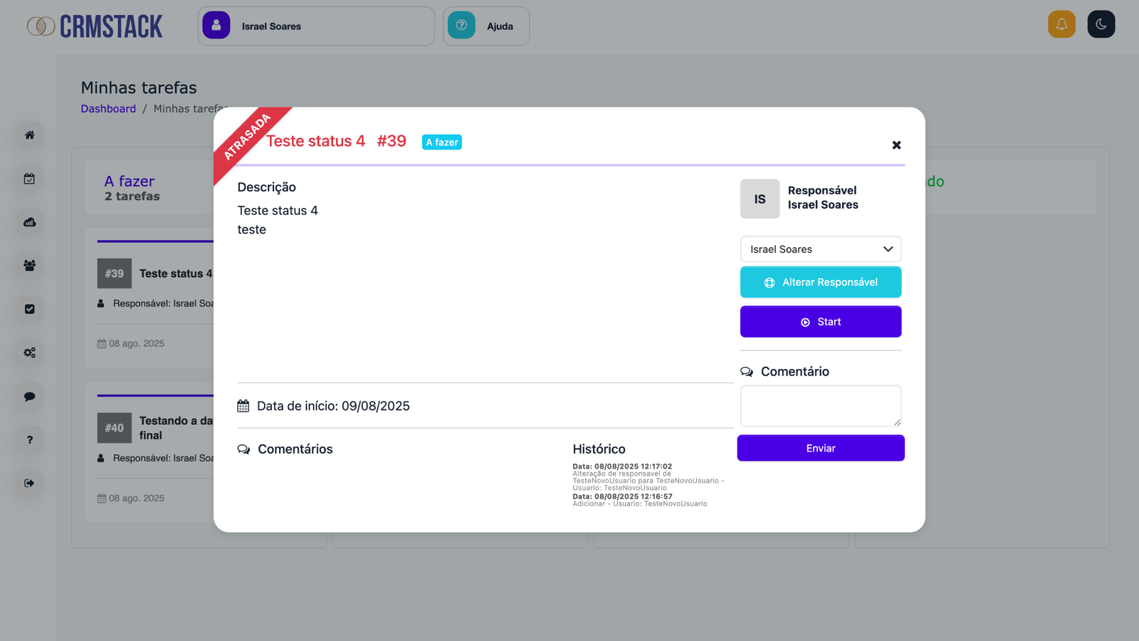 Tarefa e comentários